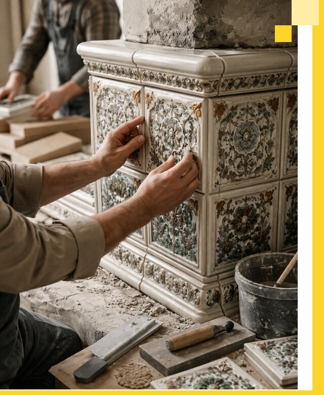 Изразцовые камины под ключ в Шадринске: проект и монтаж