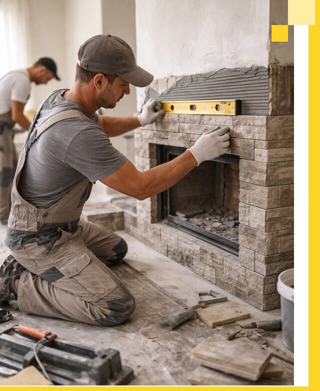 Облицовка каминов в Шадринске, монтаж и отделка натуральным камнем