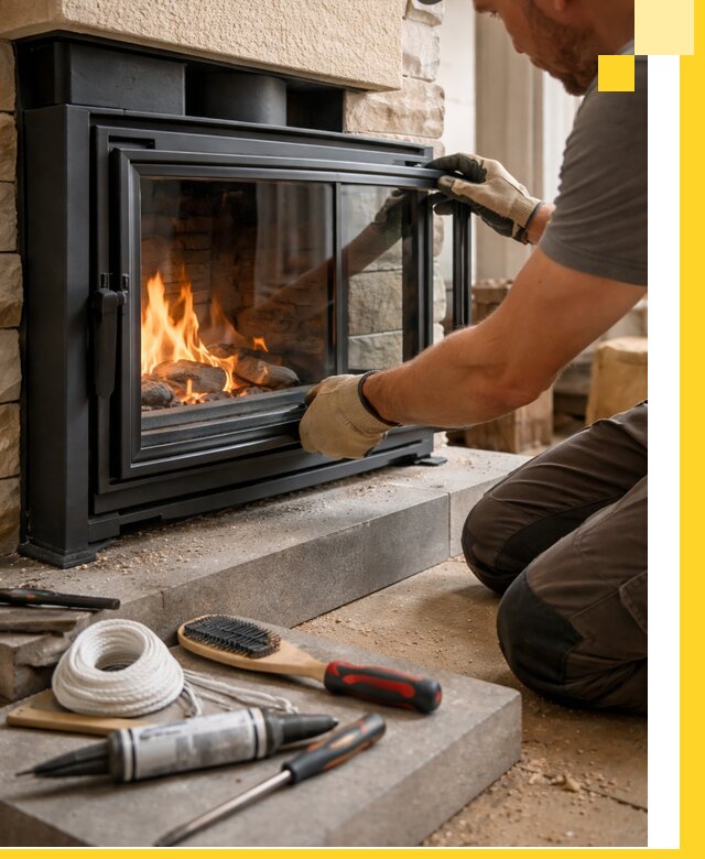 Производство, монтаж и доставка каминов со стеклом в Шадринске