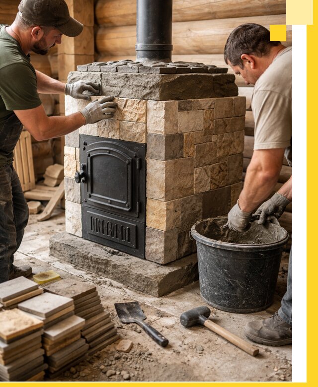 Облицовка банной печи под ключ в Шадринске: камень и плитка