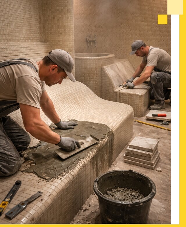 Лежаки для хамама под ключ в Шадринске, проект и монтаж