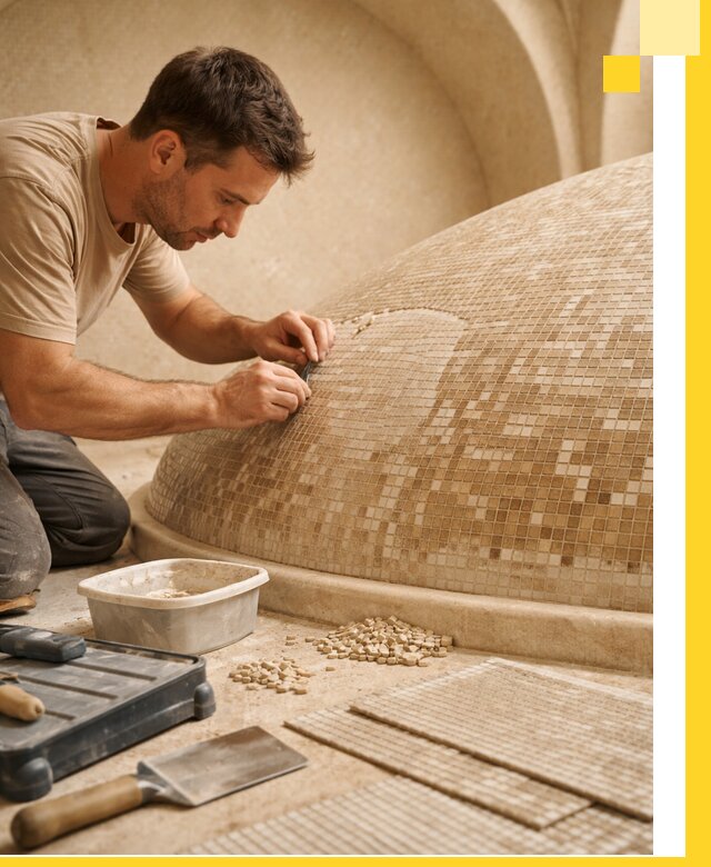 Профессиональная укладка мозаики для хамама под ключ в Шадринске